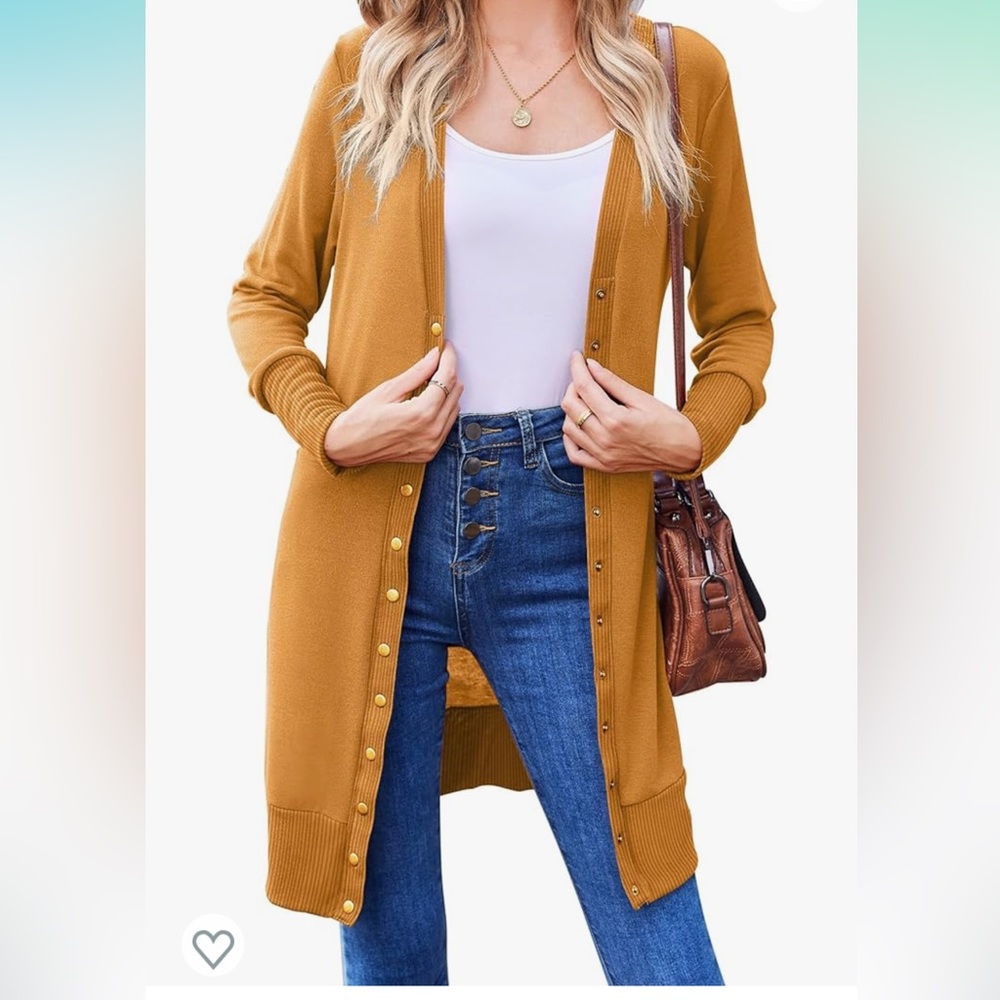Halife Long Soft Knit Cardigan Duster Sweater Button Front Size 2XL Mustard
